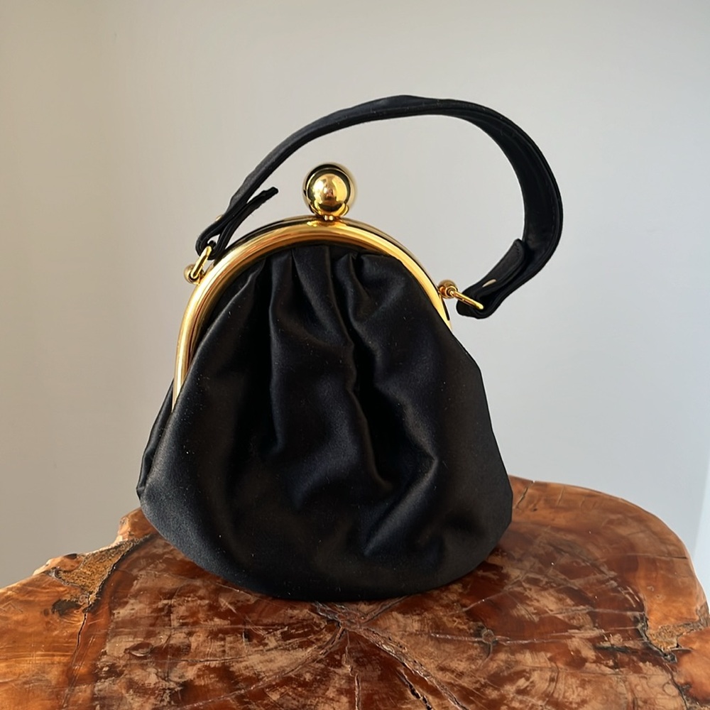 LULU GUINNESS mini black satin purse
